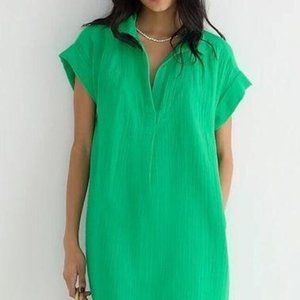 J Crew V Neck Shirt Dress Soft Gauze Summer Green Small